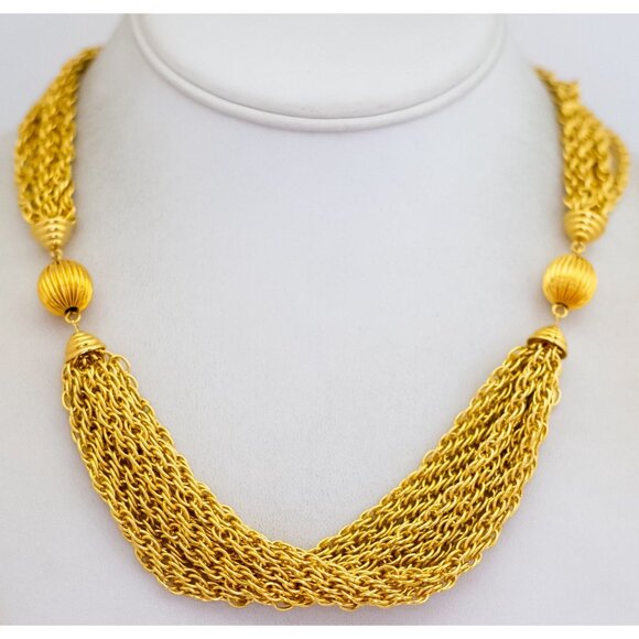 22 inch, Vintage Victorian Chain Link Gold Tone Multistrand Necklace - B17 - Picture 2 of 3